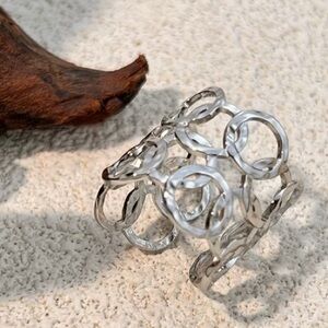 Silver Open Circles Adjustable Statement Ring
